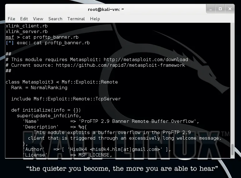 proftp banner module | Metasploit unleashed