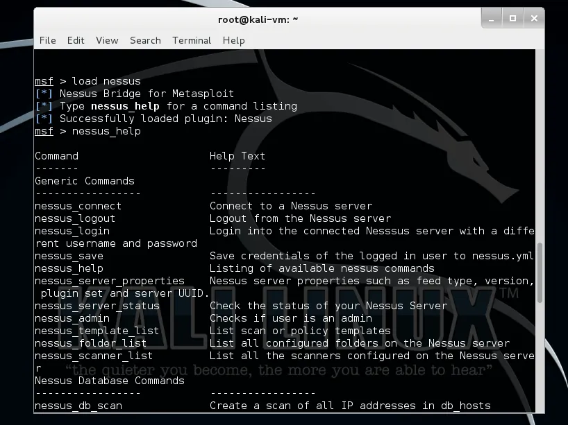 Nessus plugin loaded in msfconsole | Metasploit Unleashed